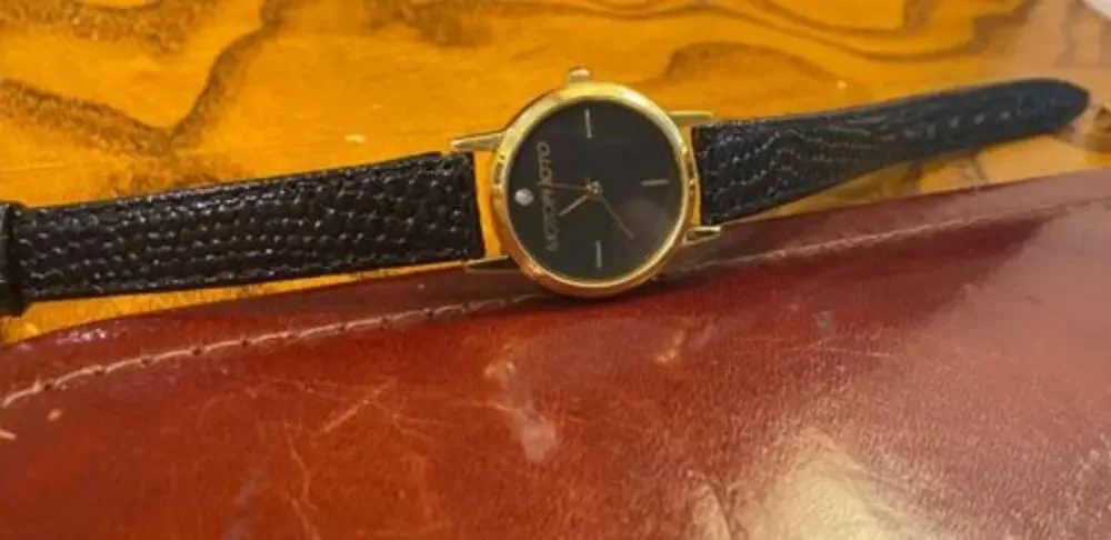 Women's 25mm Gold Tone Lifelong Watch, Motophoto Logo Face, Leather Band